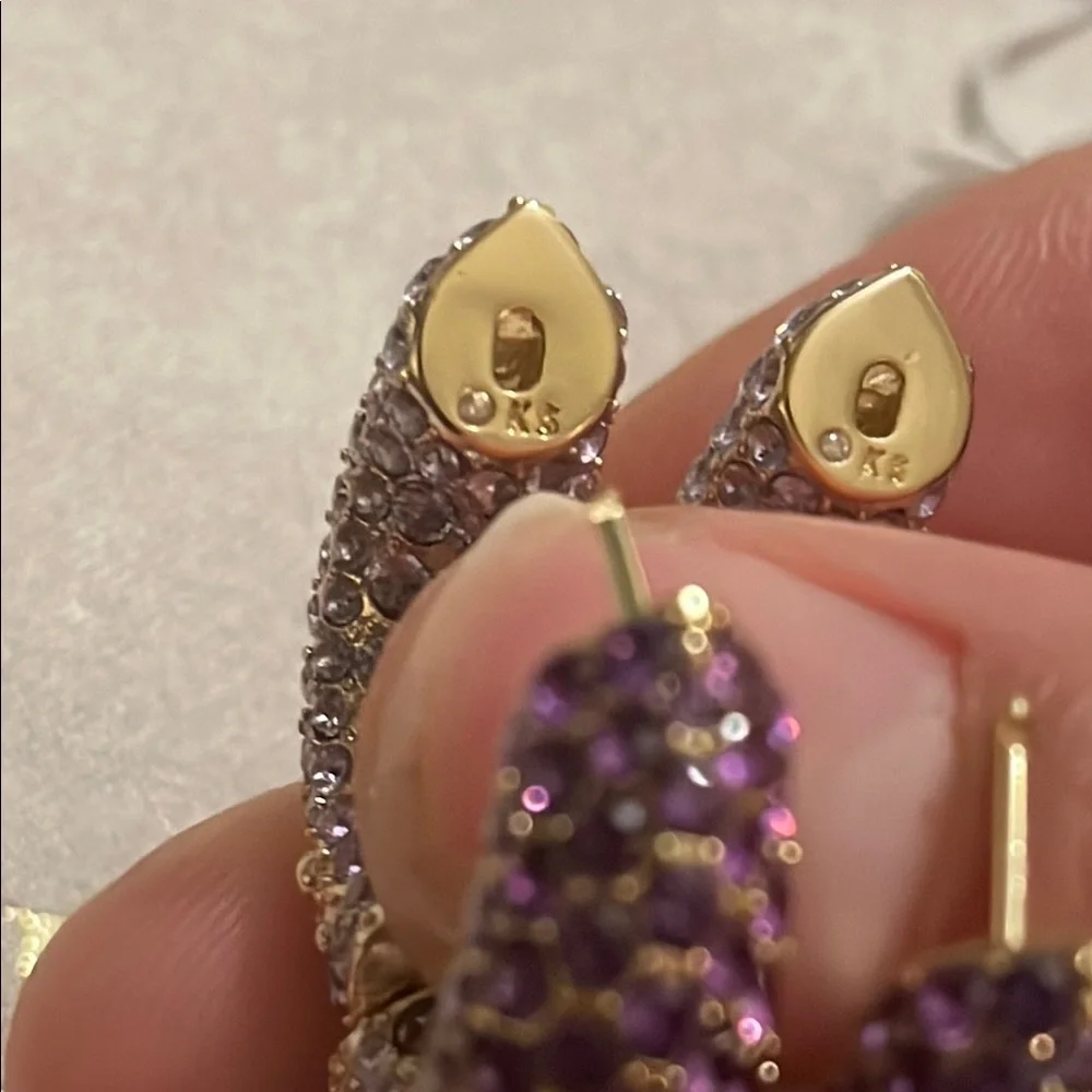 Kendra Scott Mikki Gold Pave Hoop Earrings in Purple Mauve - Picture 3 of 14